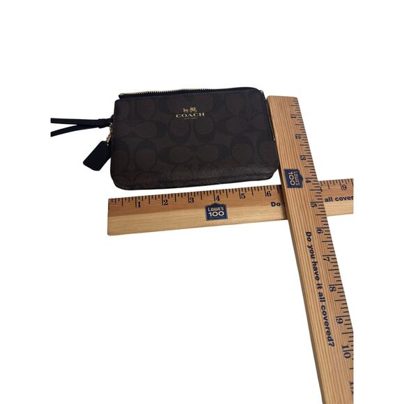 Coach NWOT Double Corner Zip Wristlet Brown/Black Signature Coated Canvas - Picture 10 of 11